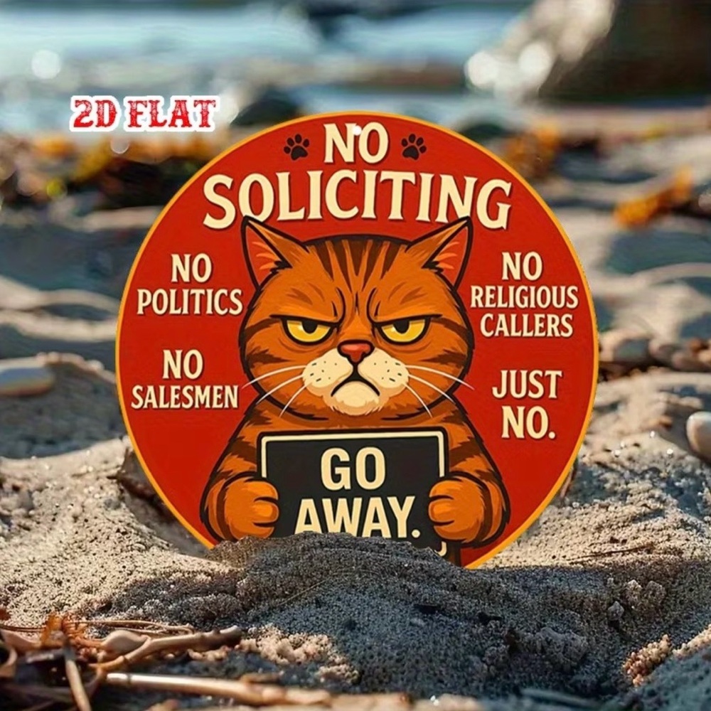 Grumpy Cat Metal No Soliciting Sign - Orange Red Graphic - Picture 4 of 9